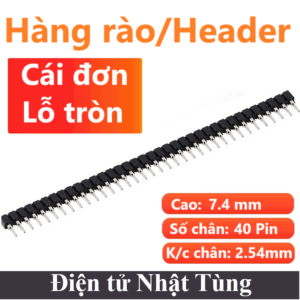 Hàng rào cái lỗ tròn đơn thẳng 1*40P 2.54mm, Jump header đơn 40 pin