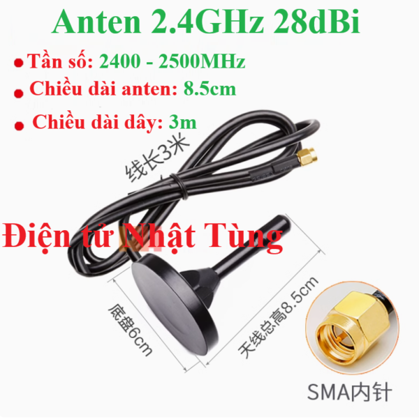 anten-lora-2.4ghz-28dbi-dep-8-5mm-chan-kim-trong-day-dai-3m-dai-dien