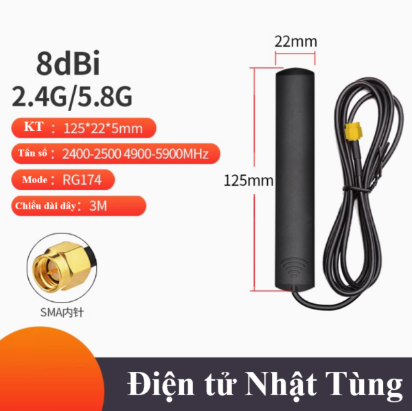 anten-lora-2.4ghz-8dbi-dep-12-5mm-chan-kim-trong-day-dai-3m-truoc