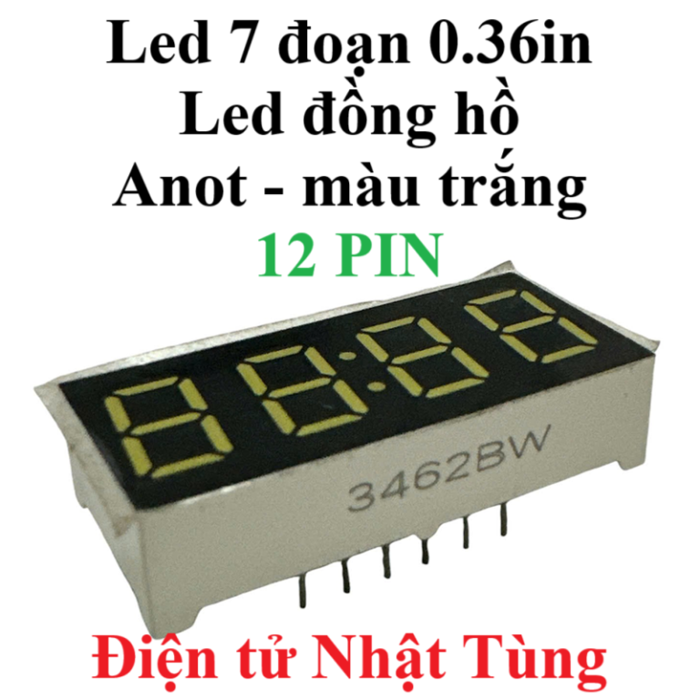 LED 7ĐOẠN 4SỐ 0.36IN ANOT WHITE 12PIN, LED ĐỒNG HỒ
