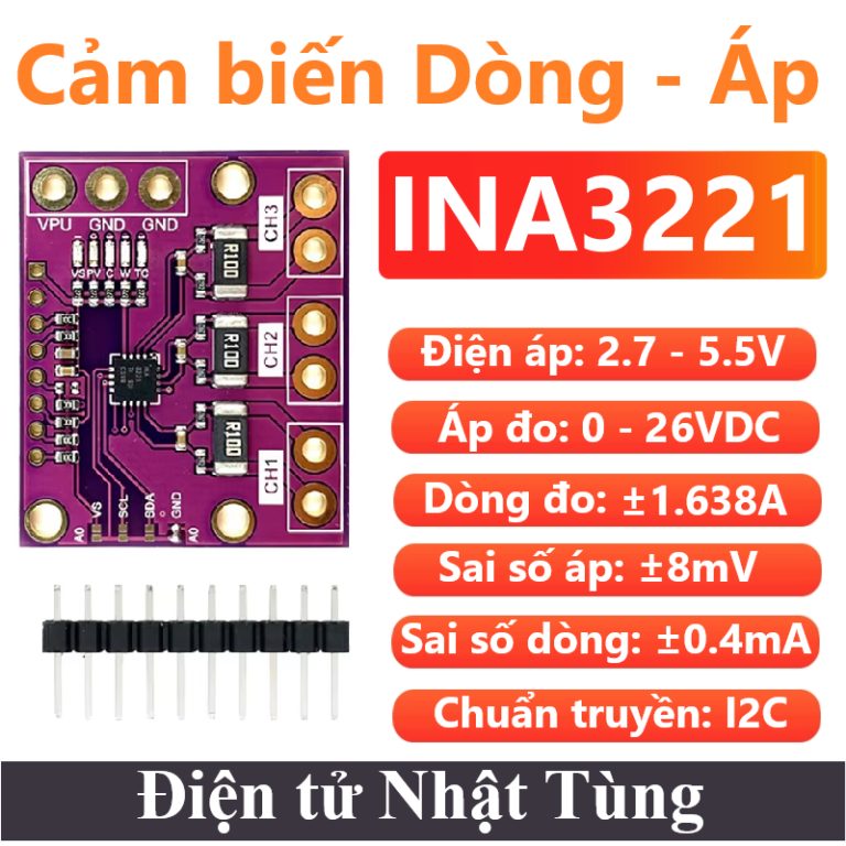 Module cảm biến đo điện áp dòng điện INA3221, điện áp dòng điện
