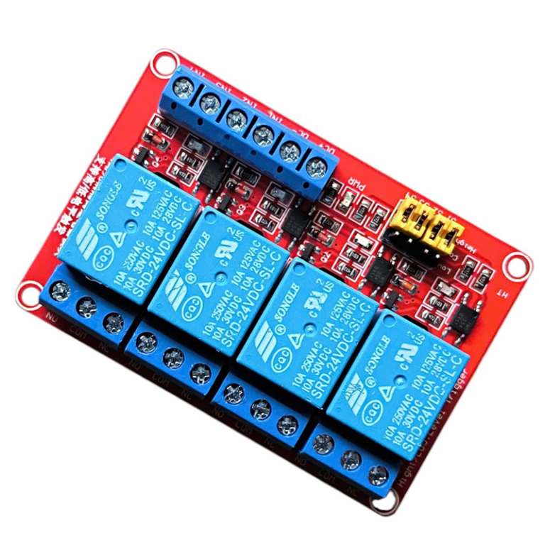 Module relay 24V 10A 4 Kênh chân domino, Rơ le 250V/10A